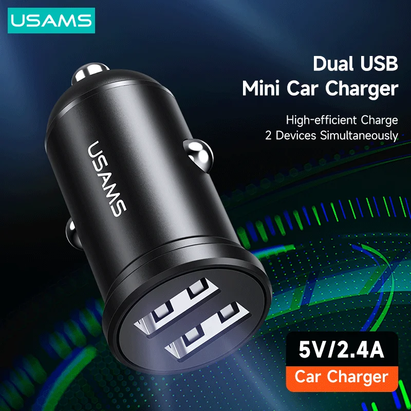 

USAMS 5V 2.4A Dual USB Ports Car Charger Mini Phone Charger For iPhone iPad Huawei Samsung Xiaomi Phone