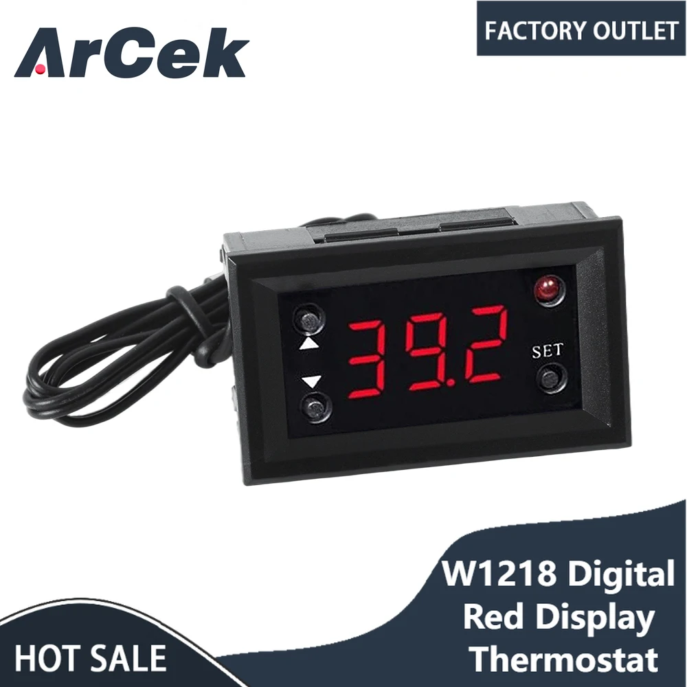 

W1218 Digital Red Display Thermostat DC 12V Temperature Controller Regulator for Incubator Termostat With NTC Probe