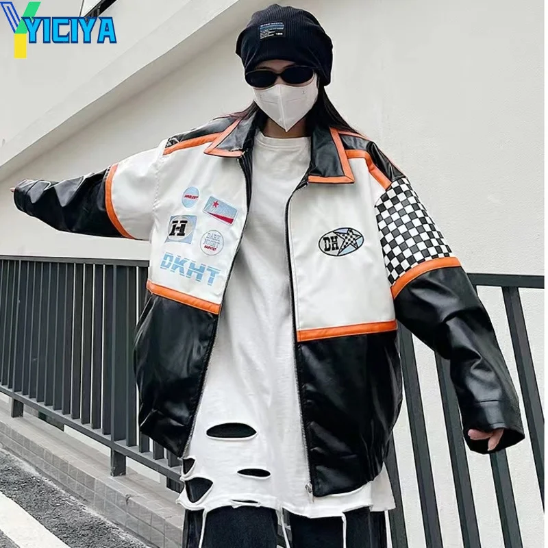 YICIYA Bomber Woman Varsity Jackte Hip Hop Pu Leather Jackets Racing Embroidered Badge Coat New Retro Top Women's Winter Coats