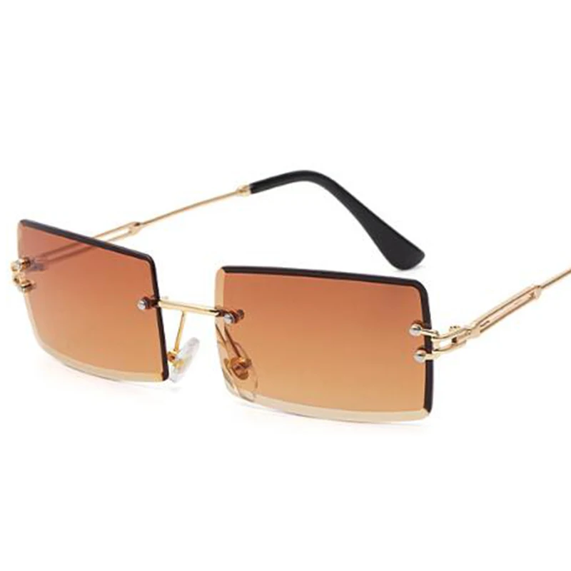 

Rimless Sunglasses Rectangle Fashion Popular Women Men Shades Small Square Sun Glasses For Female Summer Traveling Brown Oculos