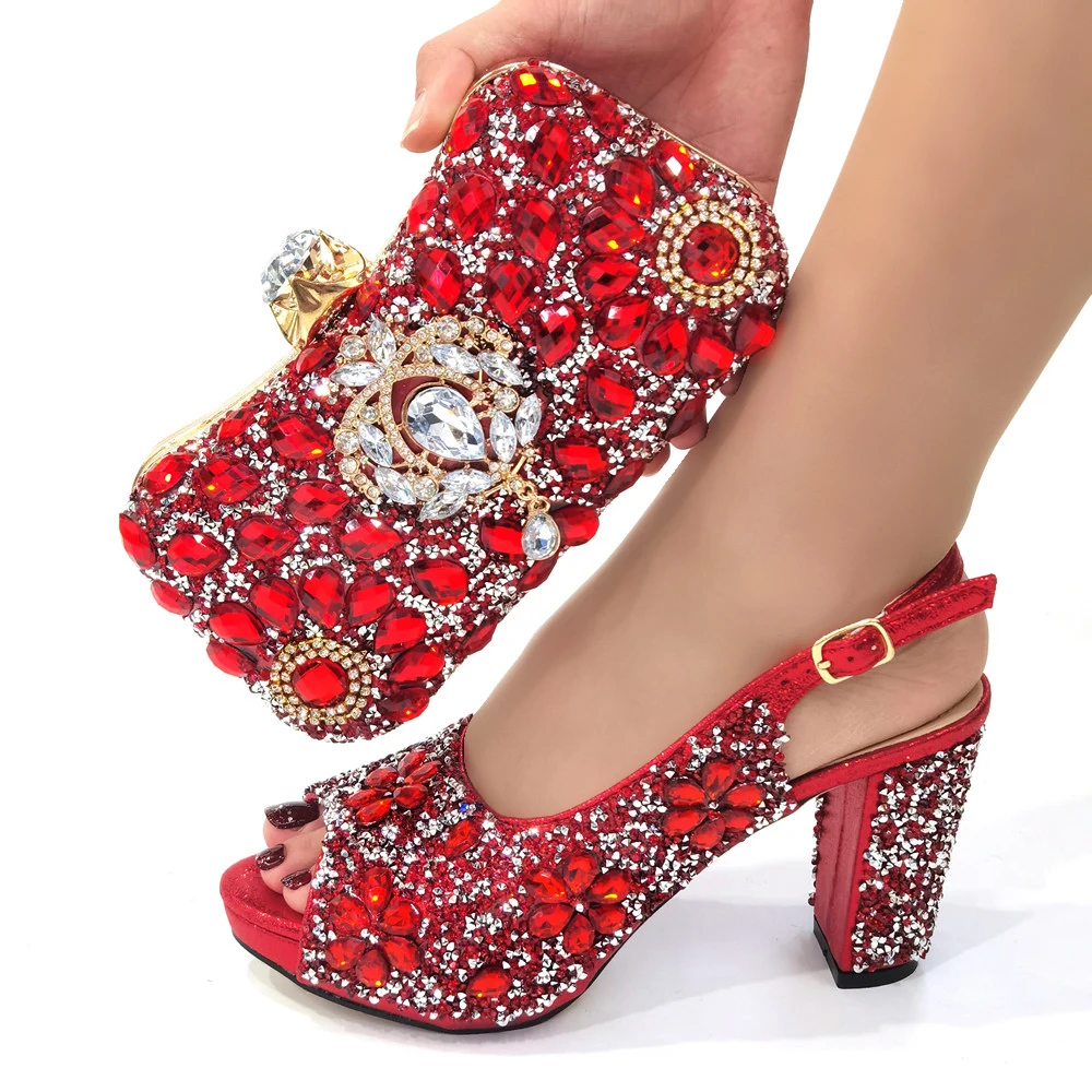 

Туфли в итальянском стиле красного цвета с подходящими сумками, комплект из высококачественной Африканской обуви и сумки для вечеринки, Же...