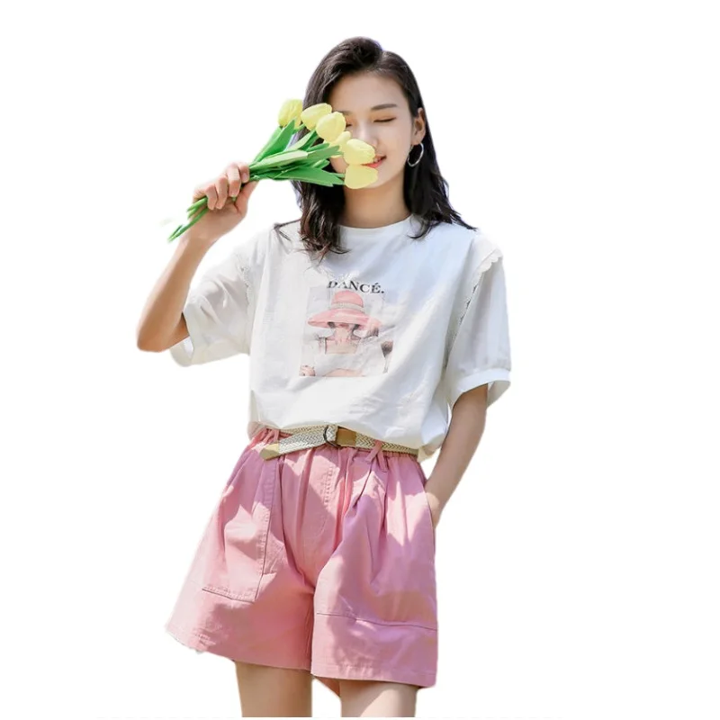 

2 шт., детские летние хлопковые брюки и футболка с принтом