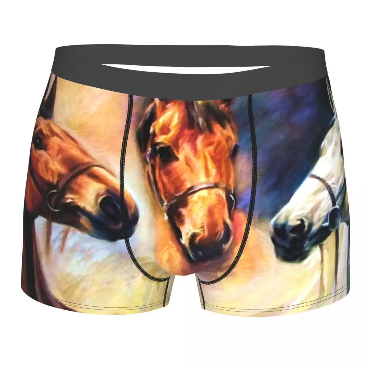 Mens Boxer Sexy Underwear Three Horses Underpants Male Panties Pouch Short Pants