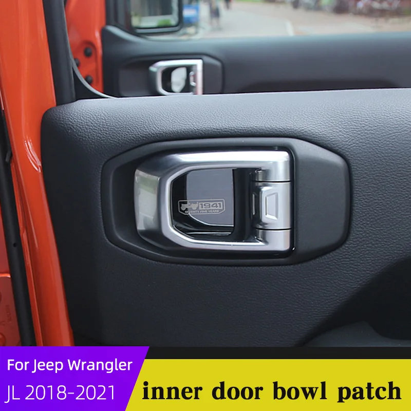 

Car Inner Door Bowl Patch For Jeep Wrangler JL 2018-2022 Metal Protective Sticker Decorative Accessories Black 4PCS