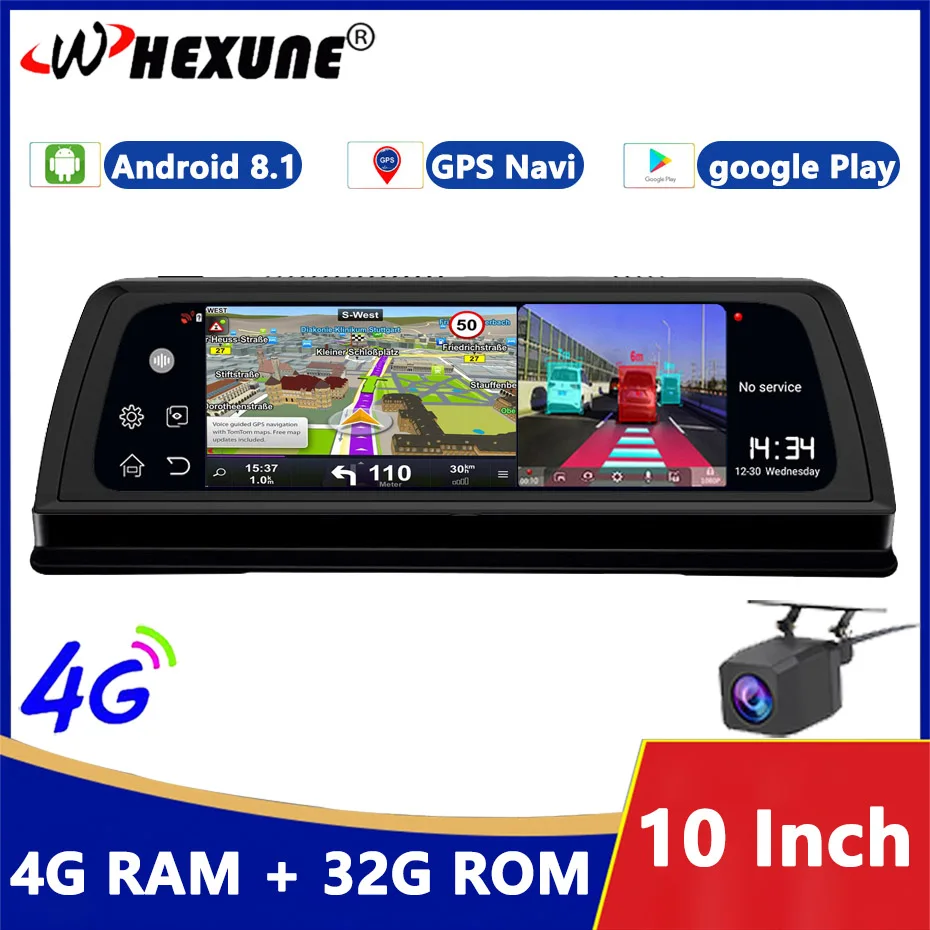 

10 Inch 4G ADAS Android 8.1 Car Dashboard DVR GPS Navigation Mirror FHD 1080P Dual Lens Dash Camera G Sensor Auto Video Recorder