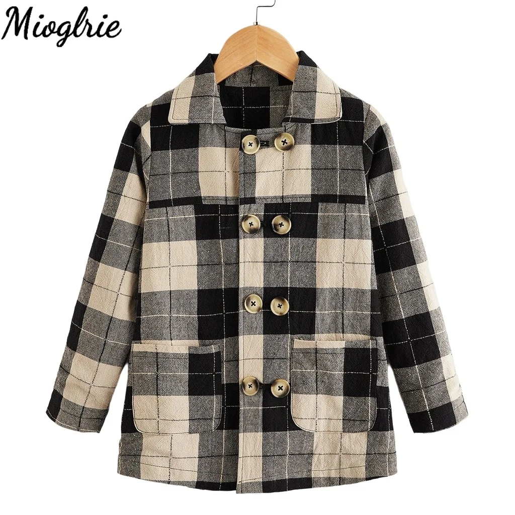 

1-6Y Kid Girl Vintage Plaid Design Long Sleeve Shirt Outwear Spring Autumn Thin Jacket Toddler Baby Girl Button Down Long Coat