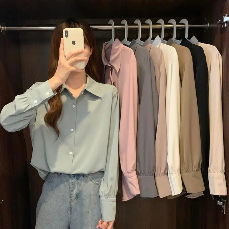 

2023 Women's Spring Summer Cotton Shirts Office Lady Fashionable Solid Color Lady Long Sleeve Loose Blouse Tops Shirts Q510
