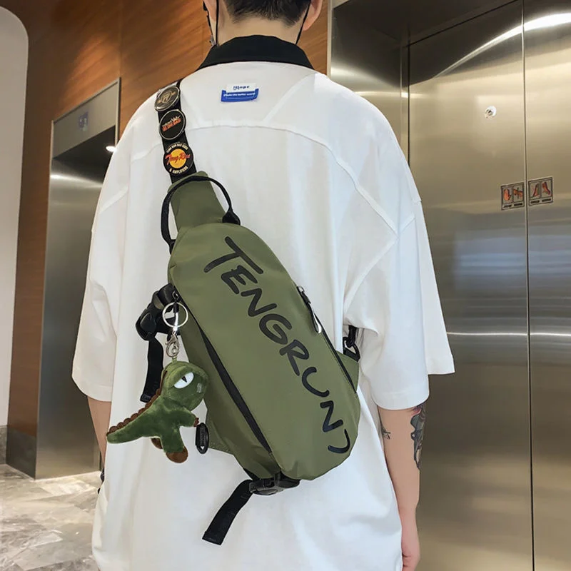 Women And Men's Chest Bag Student's Waist Bag Women's Messenger Bag Men Nylon Shoulder Bags Multiple Pockets Text Pattern Pack