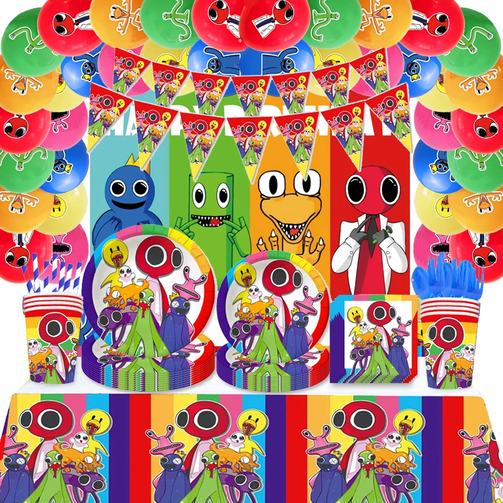 

Customizable Rainbow Friends Birthday Party Supplies Robot Blocks Disposable Tableware Cups Plates for Kids Baby Shower Decor