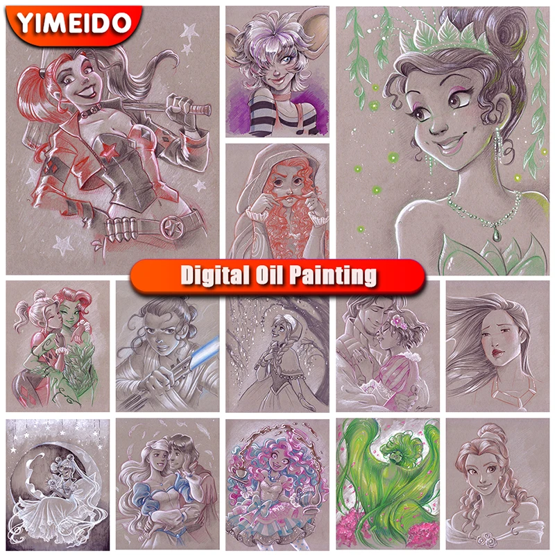 

Disney Painting By Numbers Girl Princess DIY Gift for Adults Paint By Number Cartoon Unique Gift Handmade Home Decors Artwork