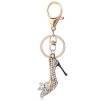 fashion new rhinestone keychain women bag phone decor key holder crystal high heeled shoe hanging pendant trinket for ladies