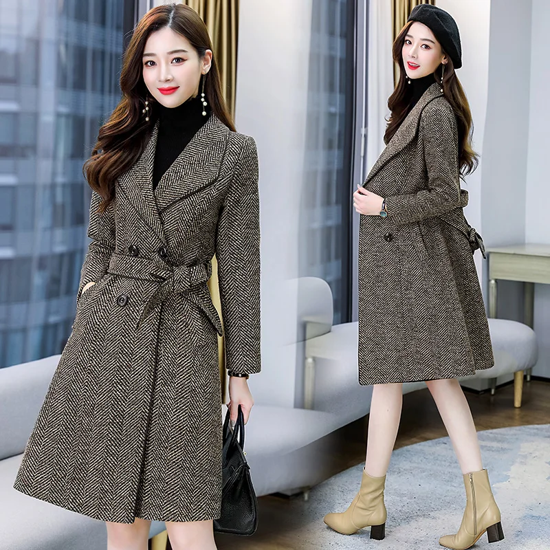 Женская шерстяная куртка High Sense с большими лацканами и полосками осень-зима 2023