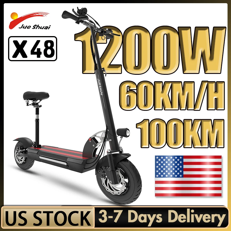 

100Km Long Range Scooter Electric Adult 60KM/H Max Speed 10Inch Pneumatic Tire 48V Electric Skateboard 1200W CE Certification