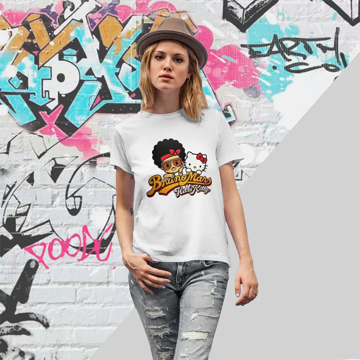 Футболка Bruno Mars Hello Kitty 2025 пляжная классическая футболка Y2K популярная