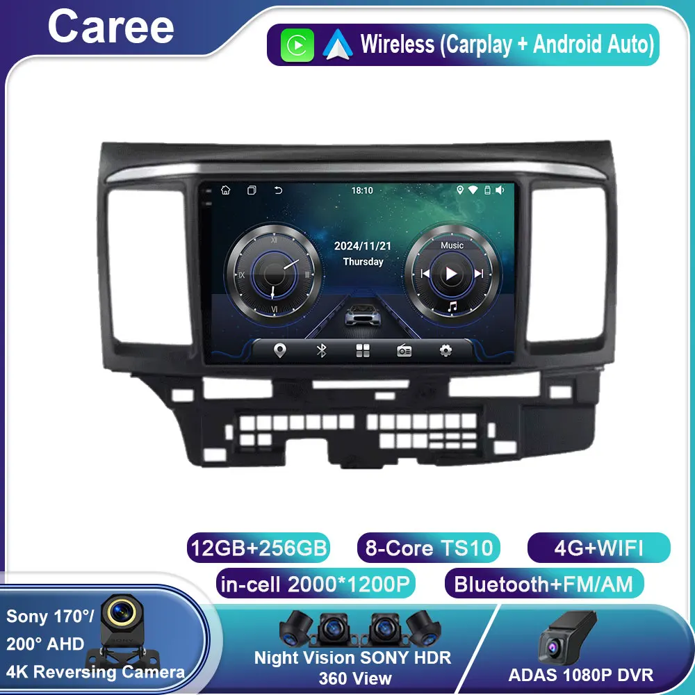 Фото Для MITSUBISHI LANCER 9 10X 2008 2009 2010 2011-2016 Android 14 Автомобильный радиоприемник Стерео аудио GPS-плеер Carplay Auto Scree 4G WIFI №1