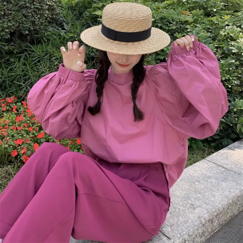 Женские рубашки и блузки Matakawa с пышными рукавами однотонные весенние осенние