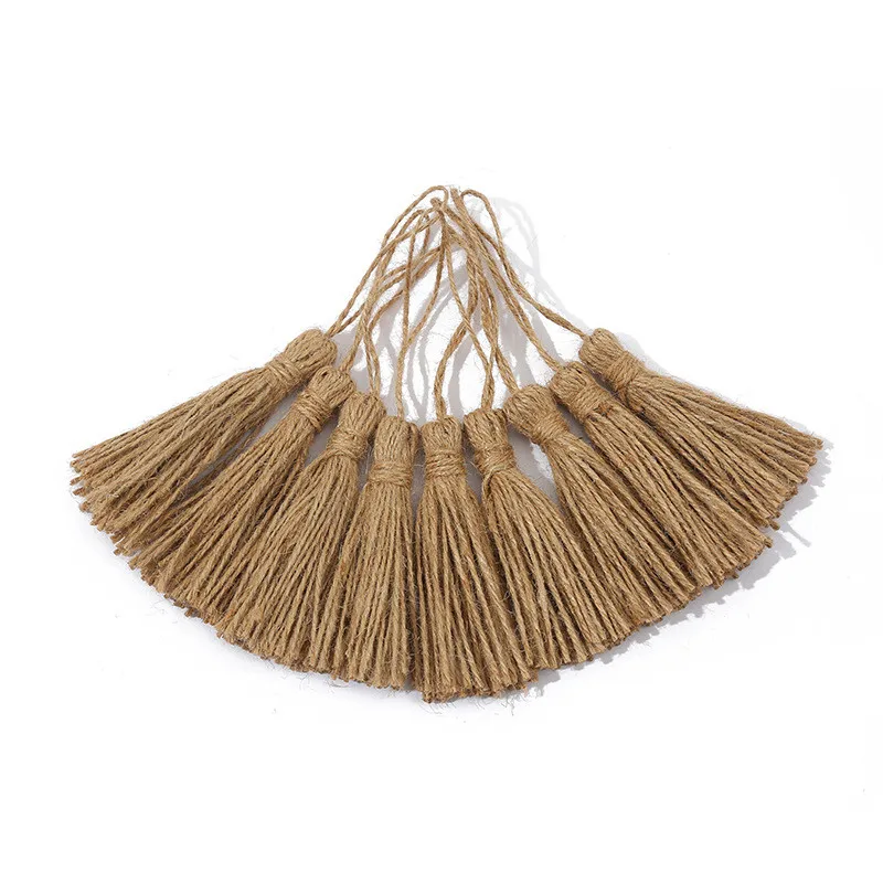 6pcs or 12pcs 9cm Tassel With 6cm String Retro Style Artificial Jute Tassels for Crafts  Nature Color Handmade Decoration
