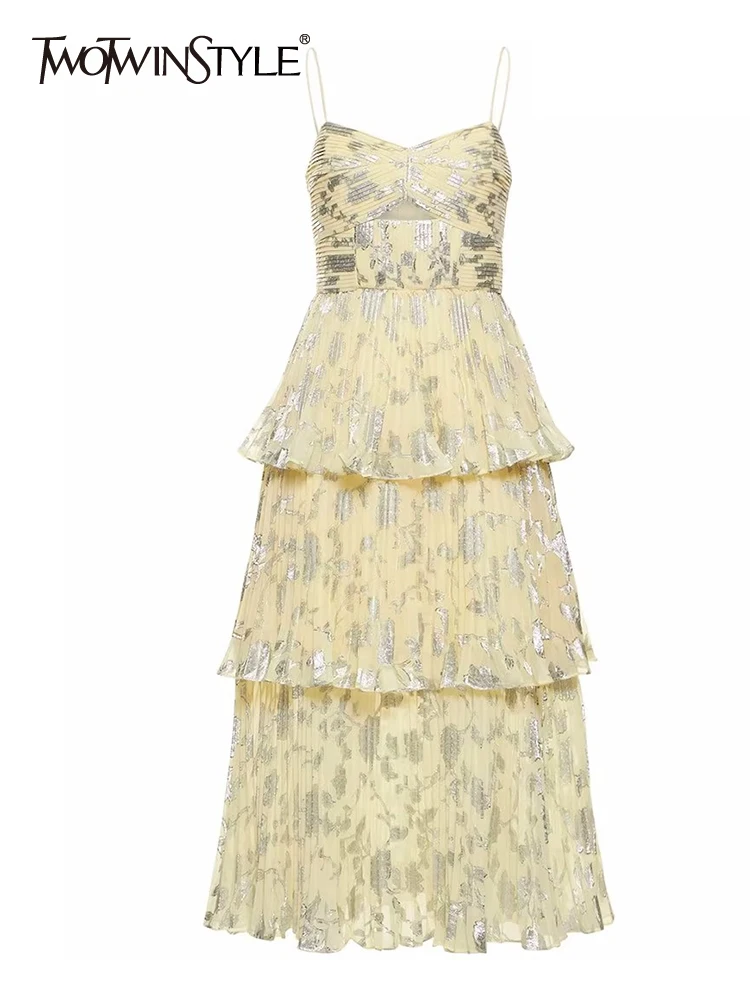 

Женское платье с принтом TWOTWINSTYLE, элегантное платье с квадратным воротником, без рукавов, высокой талией, новинка 2023