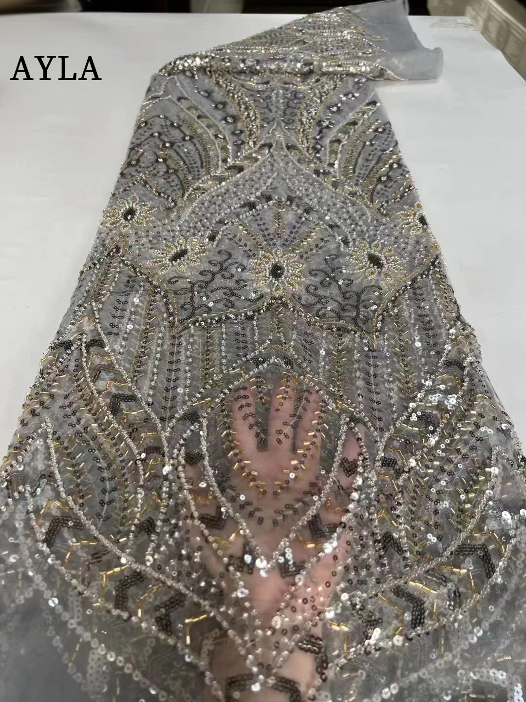 

Французское Тюлевое кружево, серые нигерийские бусины с блестками, кружевная ткань 2023, Высококачественная африканская сетка, вышивка для женщин, свадебная кружевная ткань