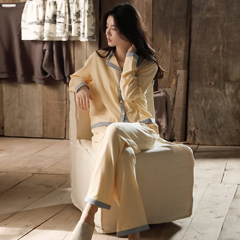 CAIYIER Autumn Winter Cotton Pajamas Set Grapes Leisure Cardigan Sleepwear Soft Long Sleeve Trousers Female Nightwear Homewear