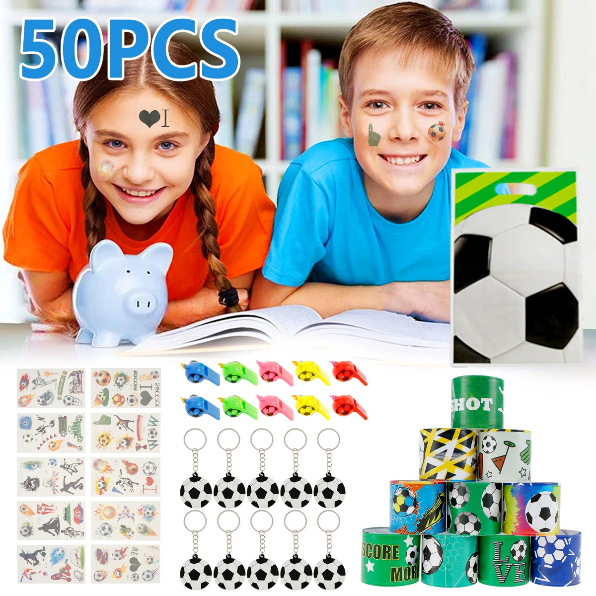 

50 шт. набор футбольных сумок для футбольной вечеривечерние брелки для футбольной вечеринки браслеты свистки наклейки футбольвечерние пода...