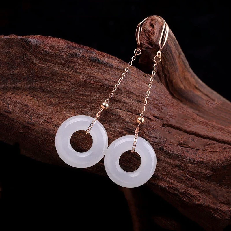 

Классический дизайн, инкрустированные натуральным белым халцедоном, круглые длинные серьги, дворцовые винтажные очаровательные женские ю...