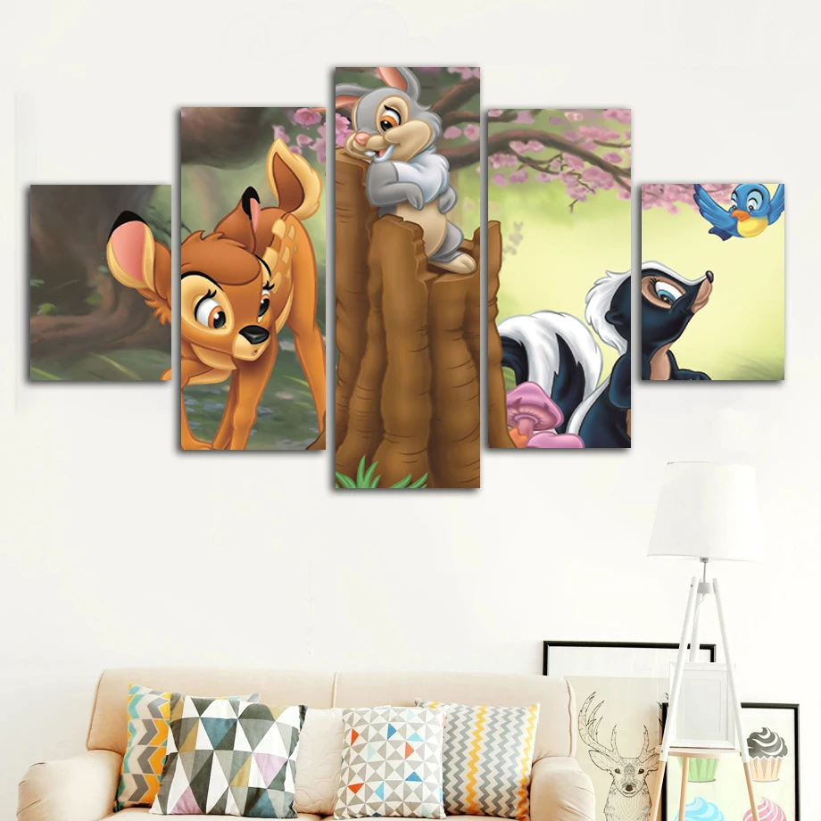 

5 Pieces Bambi Canvas Painting Disney Cartoon Deer Posters And Print Wall Art Modular Pictures For Living Room Home Decor
