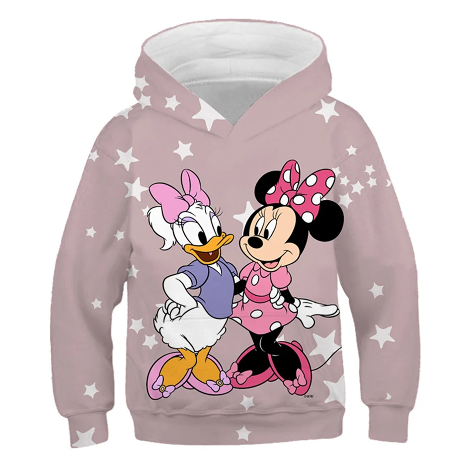 New Spring Autumn Teen Kids Cartoon Print Hoodies Children Funny Mickey Mouse Minnie Hooded Sweatshirt Boy Girl Stitch Pullover