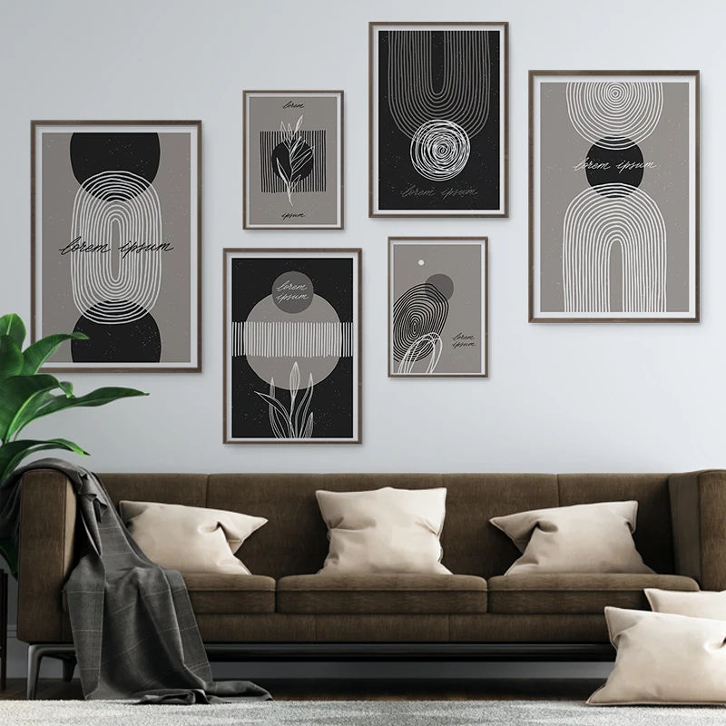 Мода Абстрактная линия Черно-белый минимализм Роскошная картина на холсте