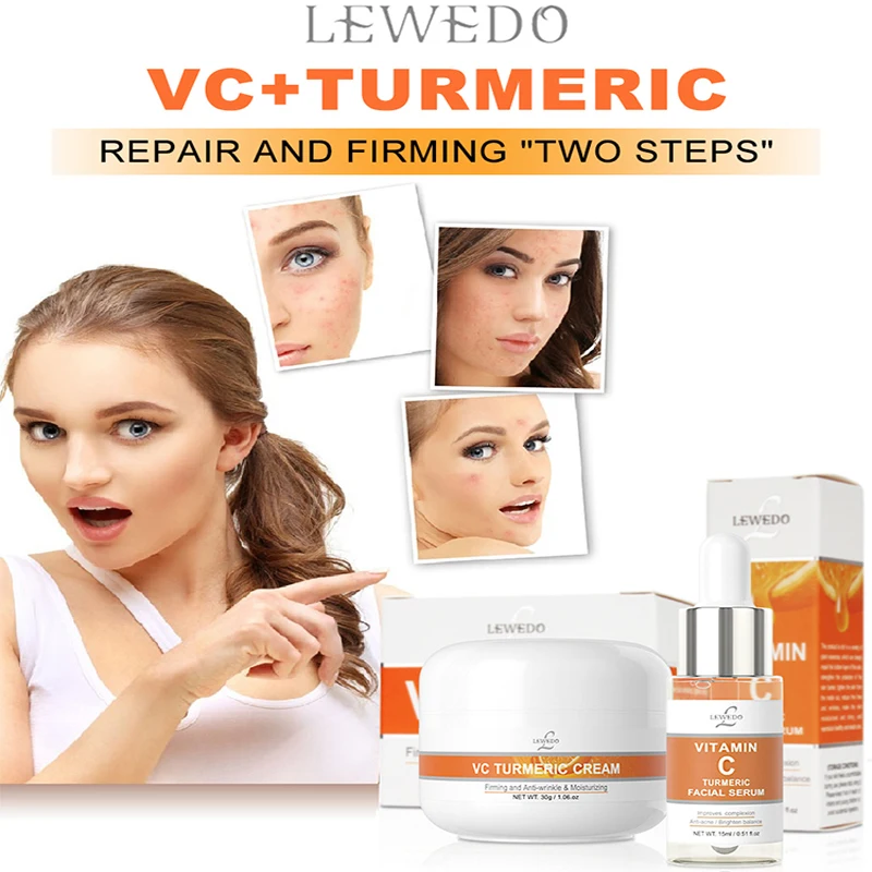 

2 Pcs Vc Turmeric Essence + Facial Serum Skin Care Sets Firming Lifting Anti-aging Reduce Wrinkle Fine Lines Acne Treament Cream
