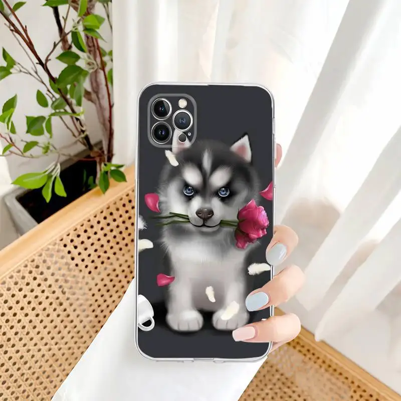 Cartoon Husky Dog Phone Case For iPhone 13 14 Pro Max XS XR 12 11 Pro 13 Mini 6 7 8 Plus Clear Back Cover Capa
