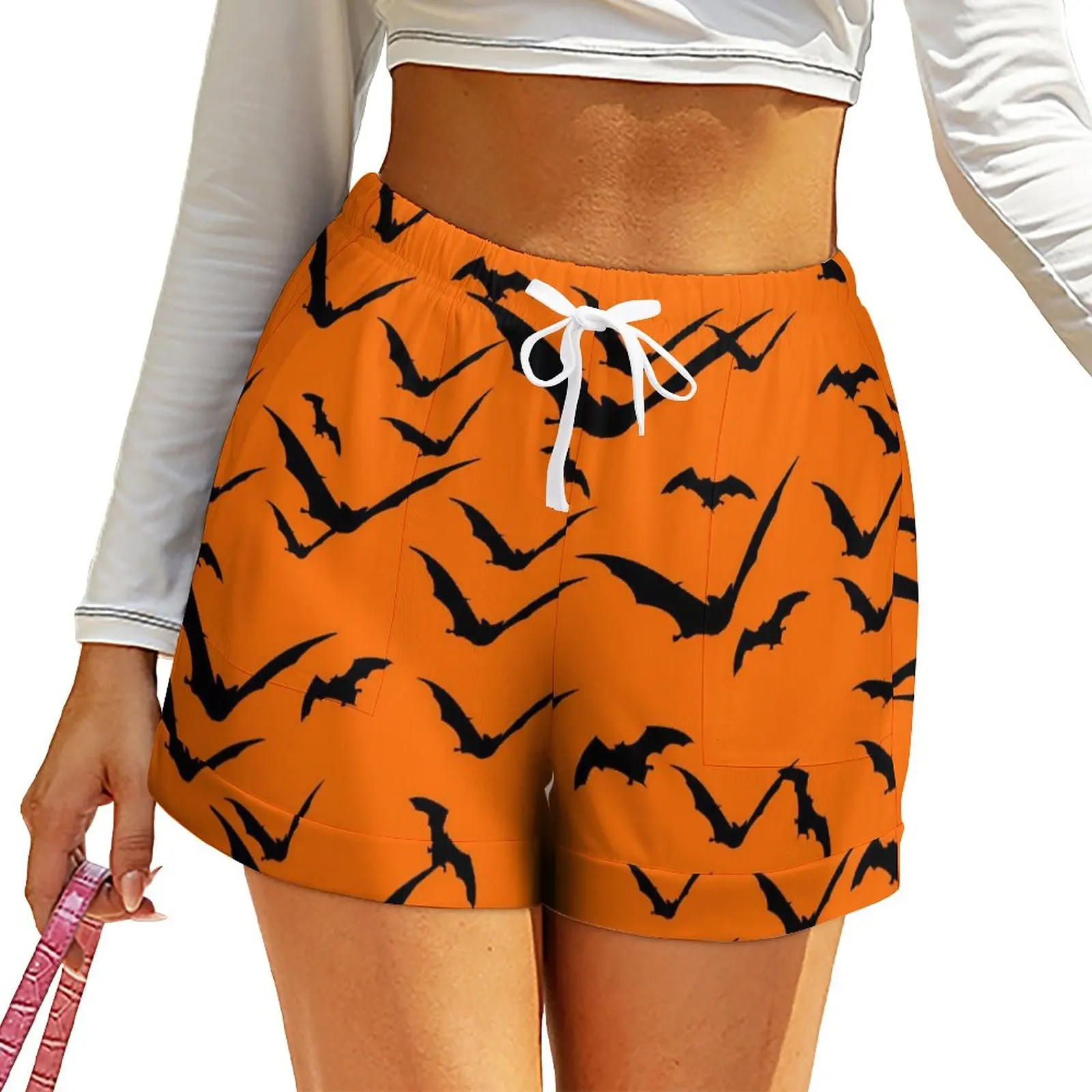

Black BAT Shorts Halloween Print Kawaii Shorts Spring Pattern Short Pants With Pockets Casual Bottoms 2XL 3XL