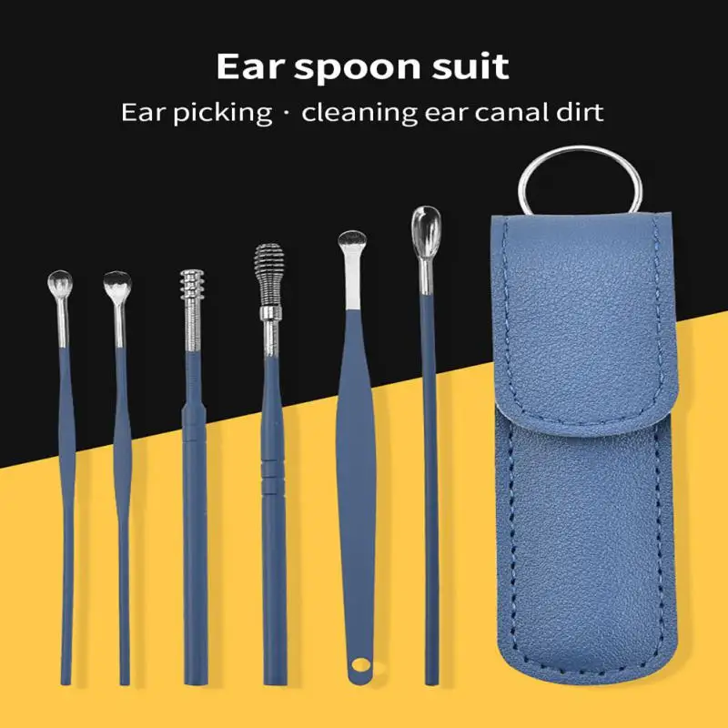 

6 Pieces Ear Care Tools Stainless Steel Ear Picking Scoop Set With PU Leather Bag Cleaning Earwax Ear Canal Personal Health Care