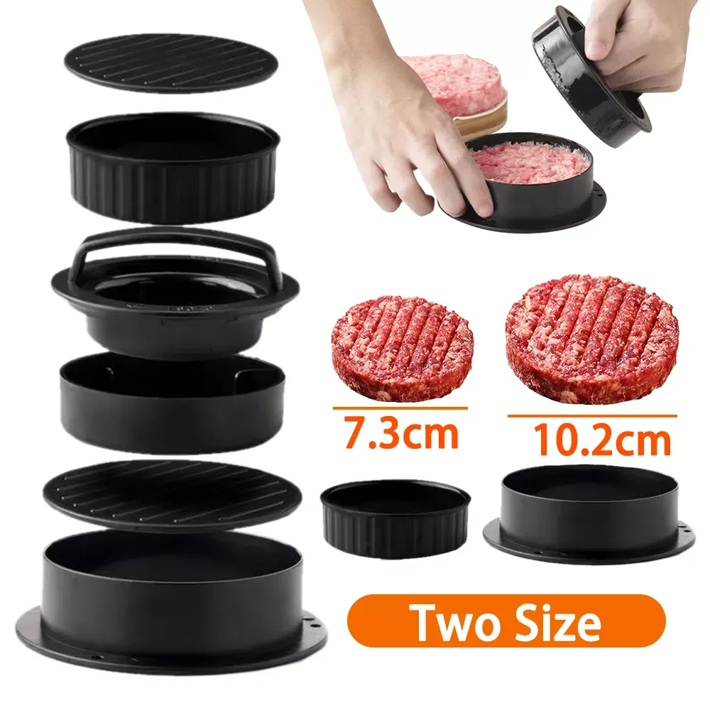 

New in ABS Hamburger Press Meat Pie Stuffed Burger Press Mold Maker with Baking Paper Liners Round Shape Non-Stick Patty Kitchen