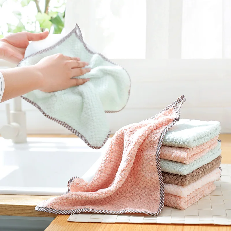 

3/5/10Pcs Kitchen Daily Dish Towels Dish Cloth Kitchen Rag Useful Soft Absorbent Scouring Pad Non-Stick Oil Quick Cleaning Brush