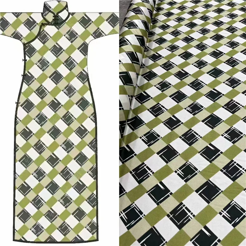 

Star Same Style Stretch Twill Silk Fabric Simple Geometric Print DIY Summer Cheongsam Dress Satin Fabric By Meterfor Dresses