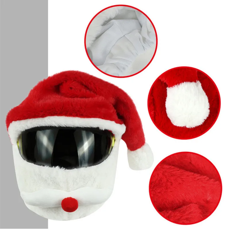 

Santa Claus Helmet Cover Christmas Full Helmet Plush Cover for Motorcycle Helmet Happy New Year Xmas Supply Cosplay Accessories