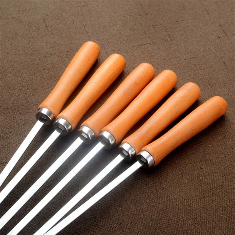 D0AD Набор из 6 шампуров нержавеющей стали плоские шампуры для гриля мясные барбекю