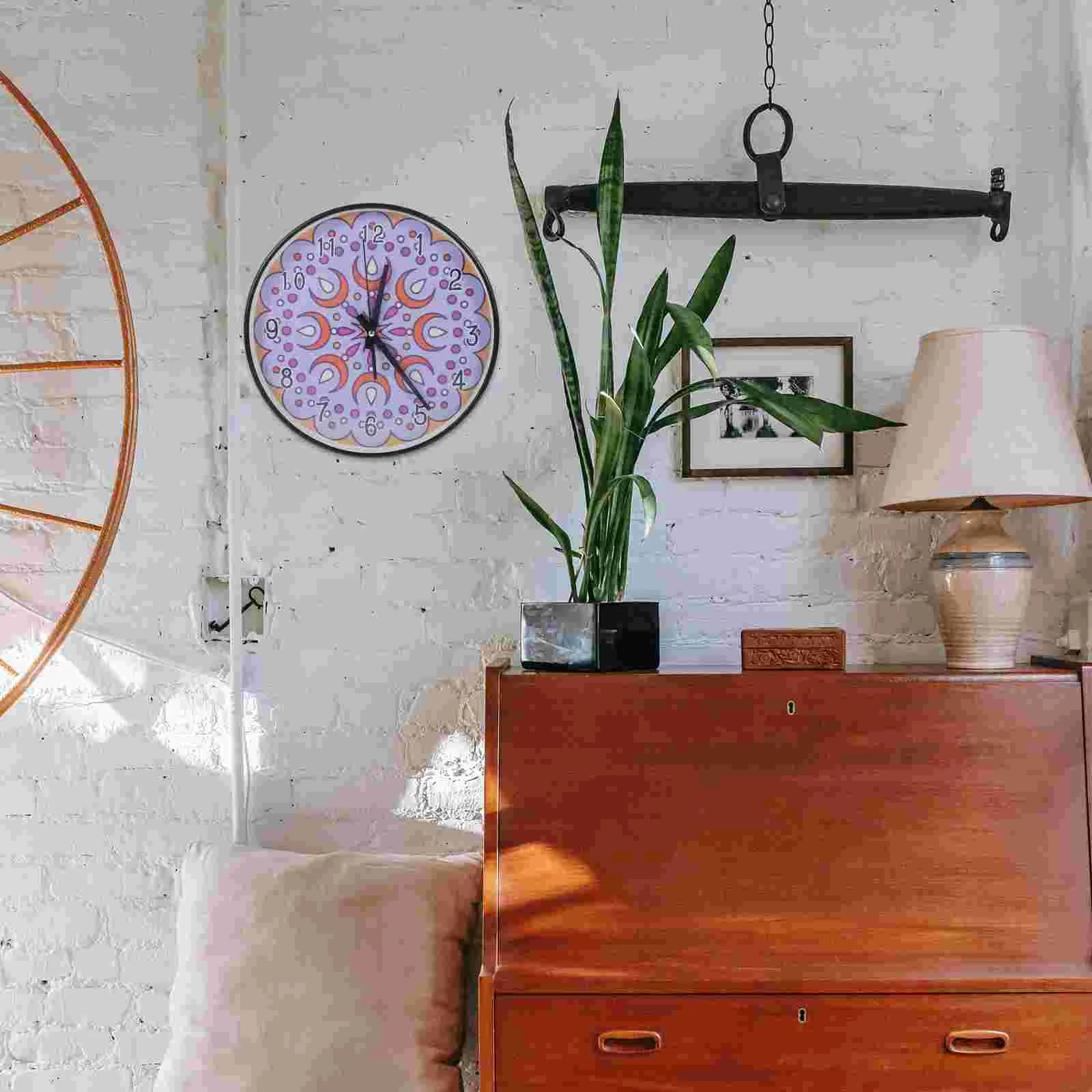 

Wall Clock Clocks Living Room Decorative Silent Mandala Decor Round Ticking Non Vintage Rustic Mute Creative Battery Operated