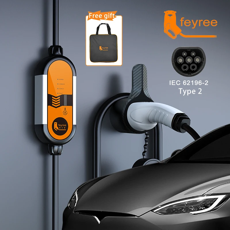 feyree EV Portable Charger Type2 5m Cable 3.5KW 16A IEC62196 Socket 1Phase Type1 j1772 Socket with Schuko Plug for Electric Car