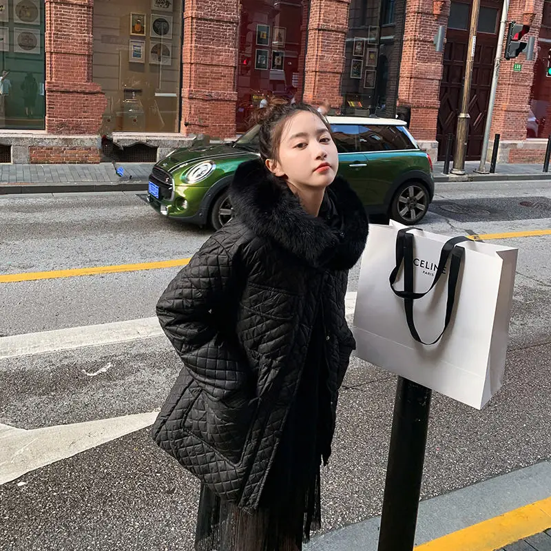 Winter Women Down Parkas 90% White Duck Down Coat Medium Long Large Fox Fur Hooded Jacket Warm Thickness Snow Coats Outwear 2021