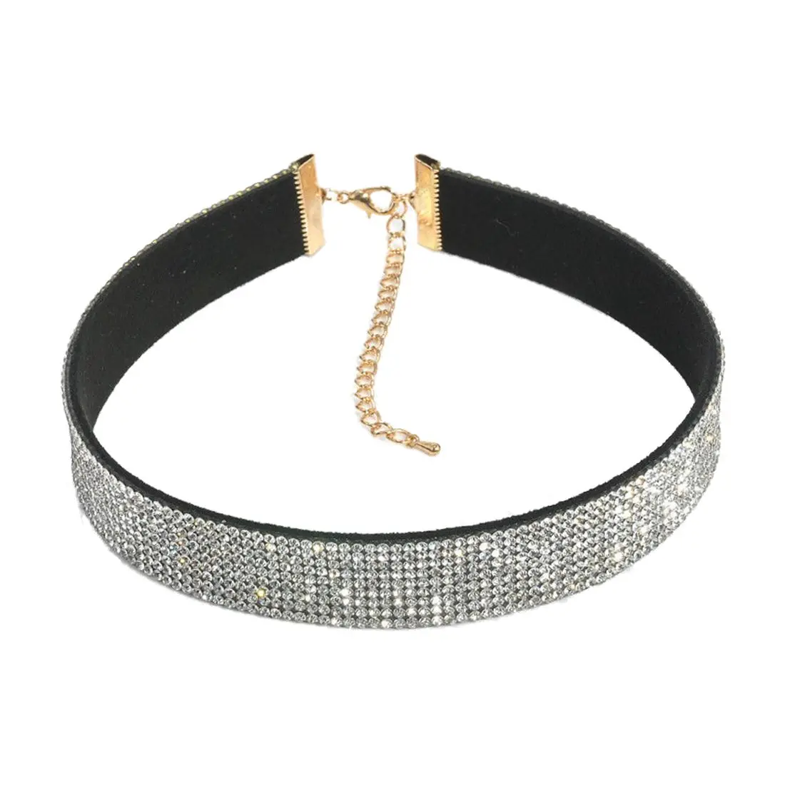 

Women Velvet Full Rhinestone Choker Boho Necklace Jewelry Silver