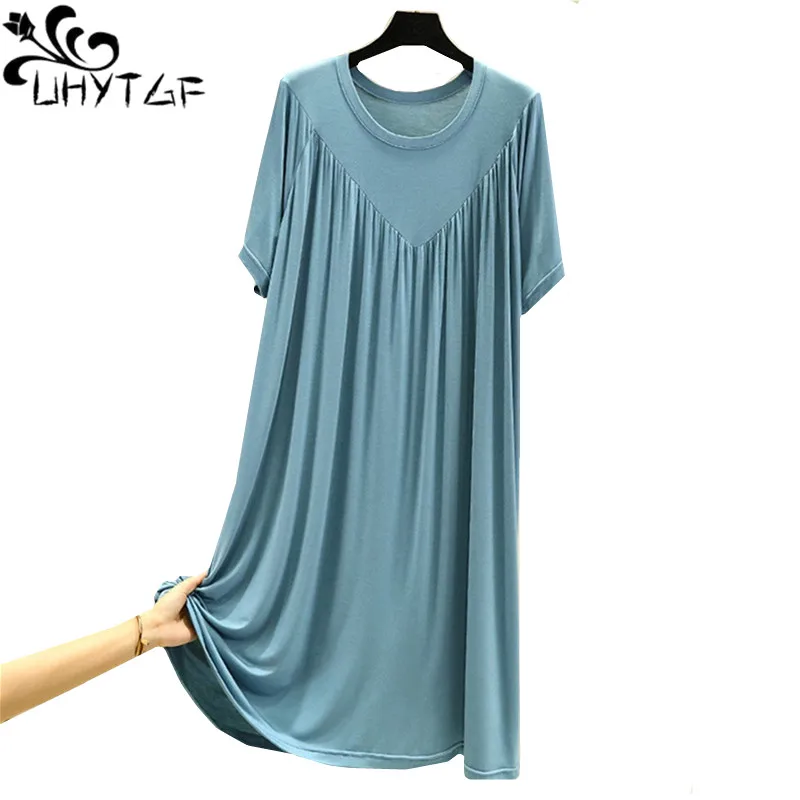 

UHYTGF Womens Summer Nightdress Short Sleeve Dress Female Nightgown Korean Loose Home Clothes Ladies Pajamas Thin Sleepwear 2451