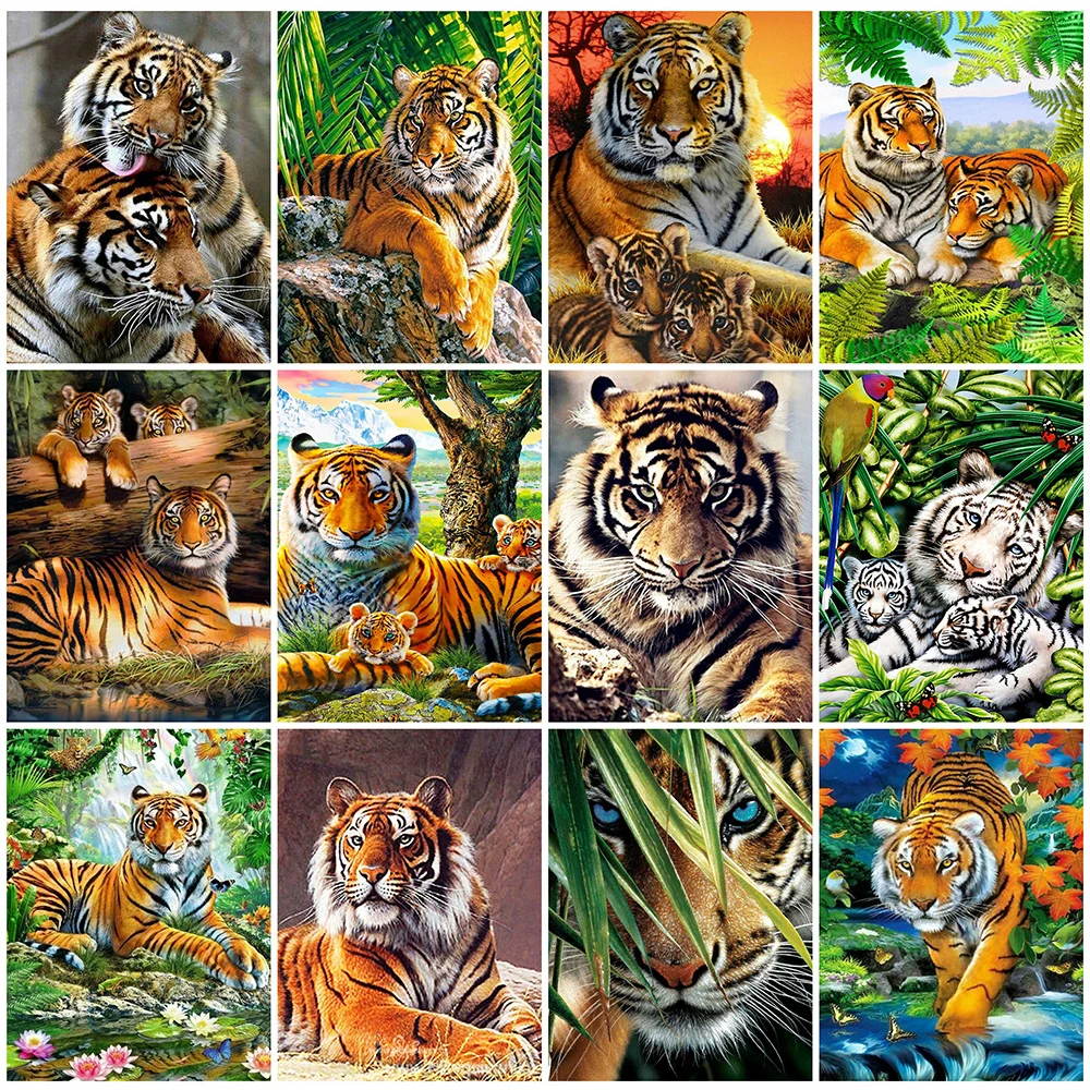 

EverShine 5D Diamond Painting Tiger Full Square Mosaic Diamond Embroidery Animal Picture Of Rhinestones Cross Stitch Home Decor