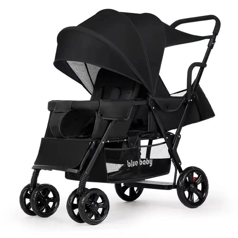 Twin baby stroller front and rear seat two - child double - reclining portable folding pushcart