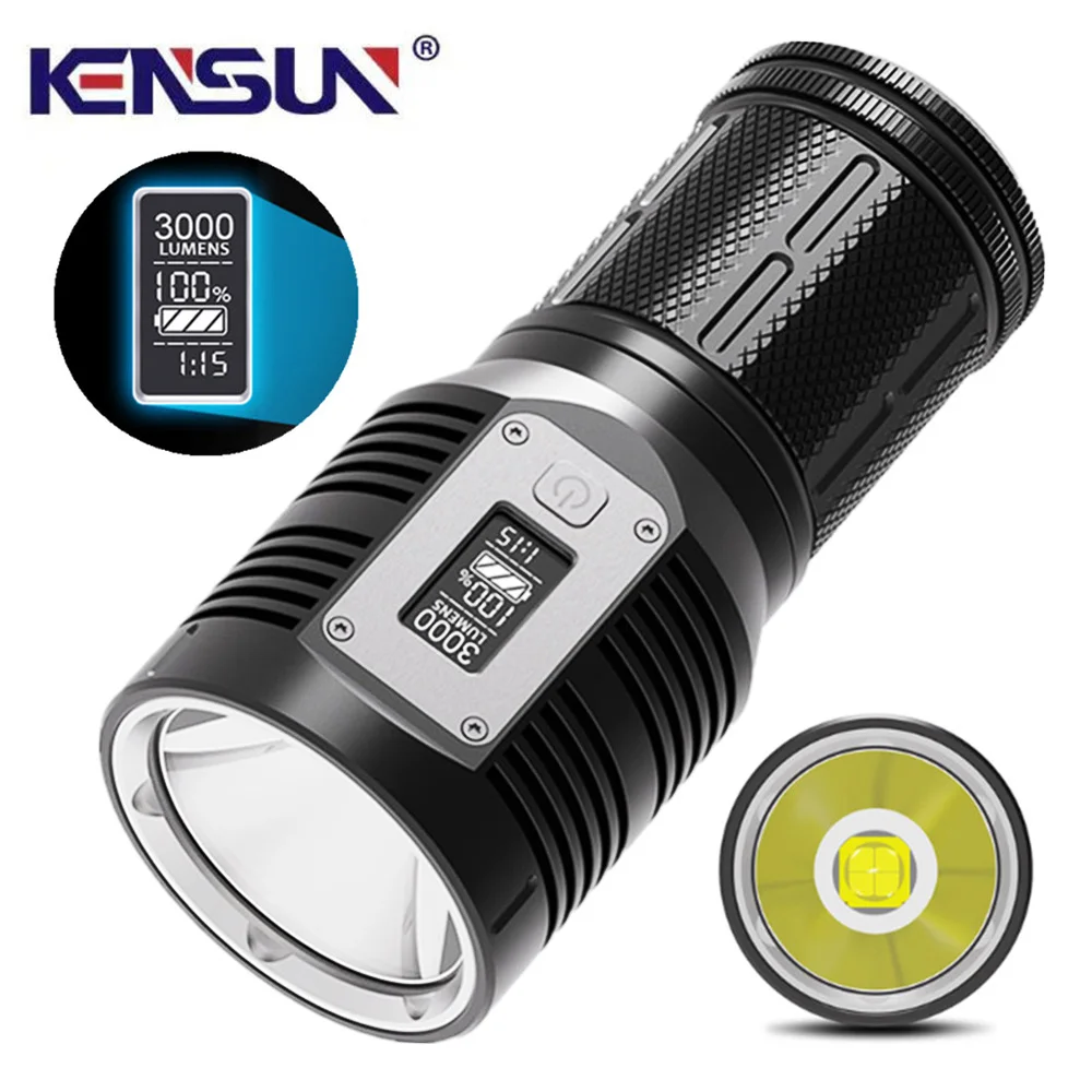 High-end Flashlight P90 Led Rechargeable Torch Type-c charging Luxury OLED Display Built-in 4pcs 18650 batteries for collection