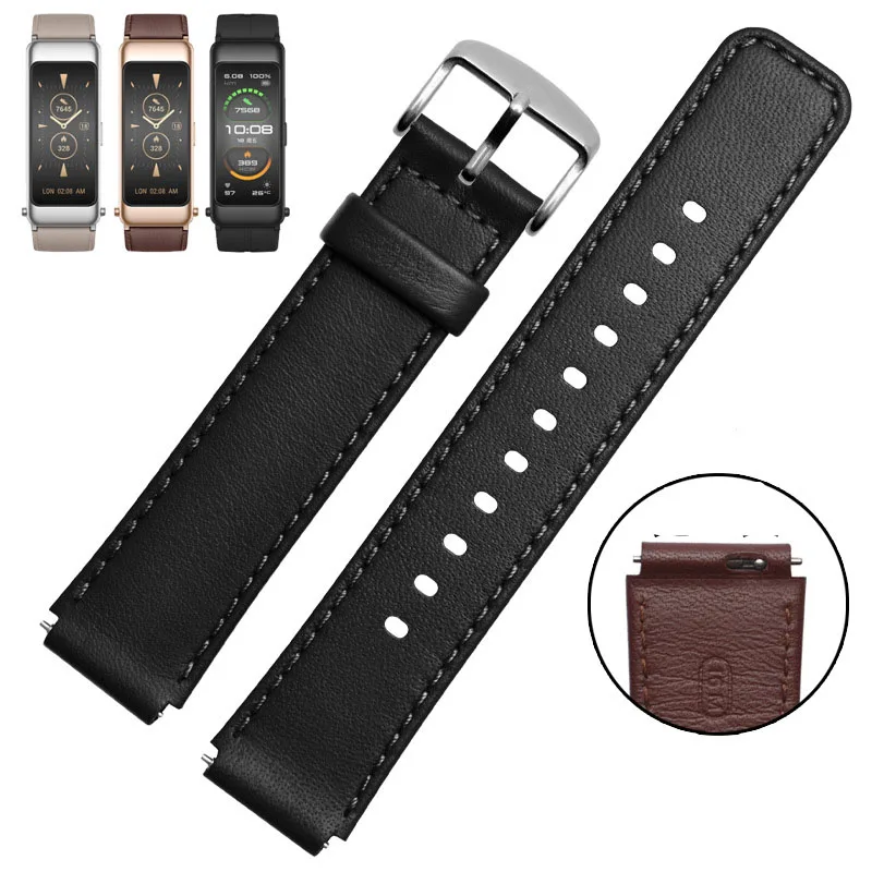 For Huawei B3  B6 Smart Sport Bracelet 16mm Genuine Leather Watchband With Business Mocha Brown Black Replacement Watch Strap
