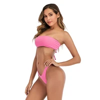 2022 new bikini high waist strapless sexy bikini women swimwear women swimsuit padded bathing suit monokin pure color