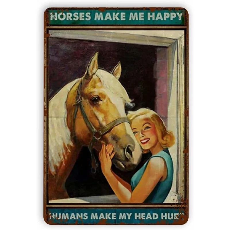 

Cowgirl with Horses and Dogs Metal Tin Sign,and She Lived Happily Ever After,Vintage Style Aluminum Iron Painting for Indoor