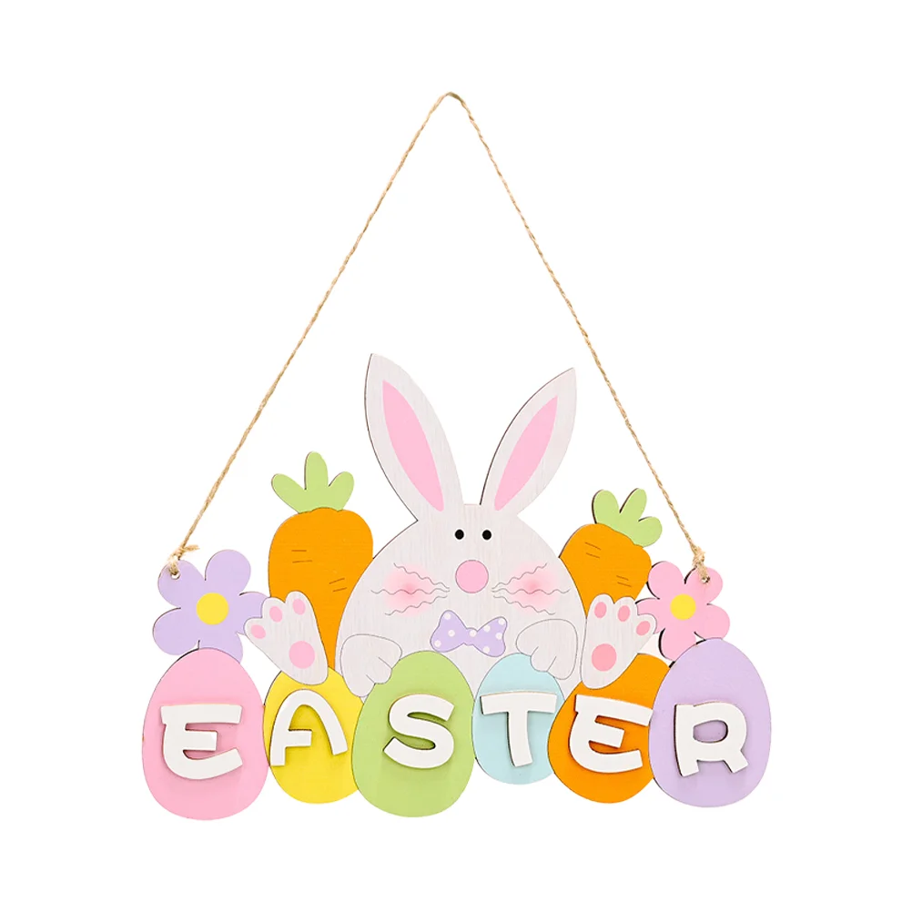 

Easter Hanging Sign Bunny Door Rabbit Wood Adorn Wall Decoration Cutouts Plaques Wooden Hanger